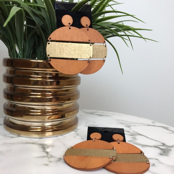 ‼️ Painted Wood Circle Drop Earrings Boho Style - Picture 7 of 8